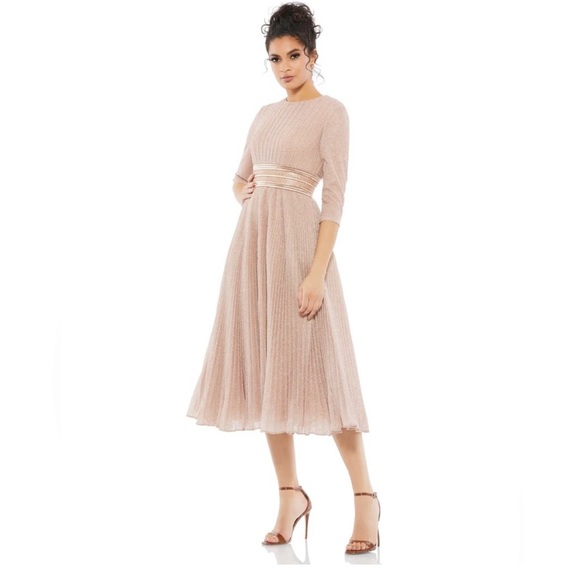Mac Duggal Metallic 30750 Pleated A-Line Midi Cocktail Dress - Picture 1 of 17